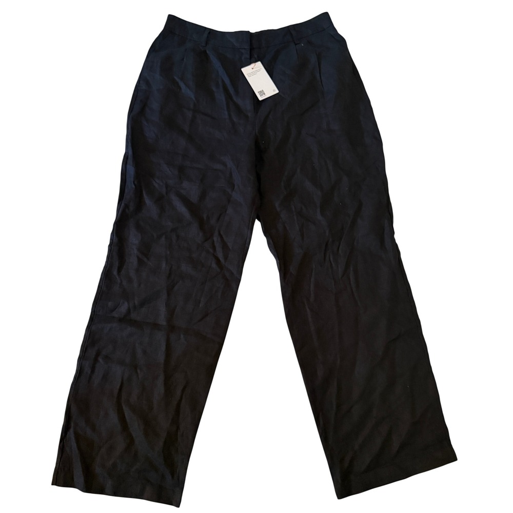 Quince Linen Wide Leg Pants Womens 12 Black NEW European Flax Pleated Trousers